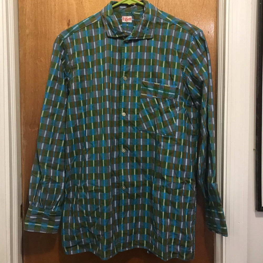 Vintage 50s 60s Kywa shirt button up blue green stripe Men's small